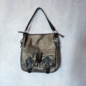 Sophia Visconti Genuine Leather Shoulder Bag Purse Gray/ Black